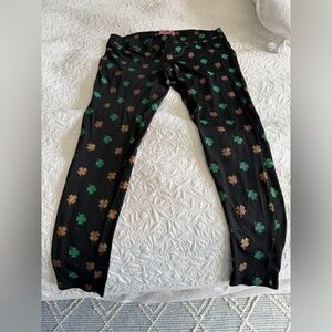 Tipsy Elves Black Leggings with Green & Golf Clover Print
